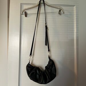 Black Leather Women's Banana Crossbody Bag